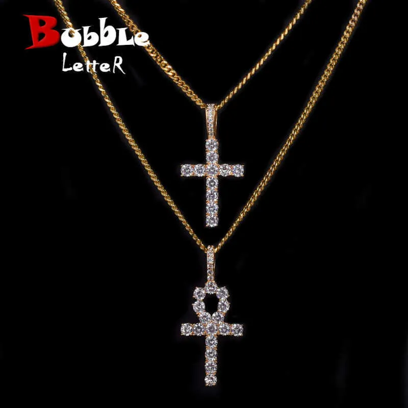 Ankh Cruz Jóias Conjunto de Ouro Cor de Cobre Material Masculino Homens Hop Hop Jóias Colar H1022