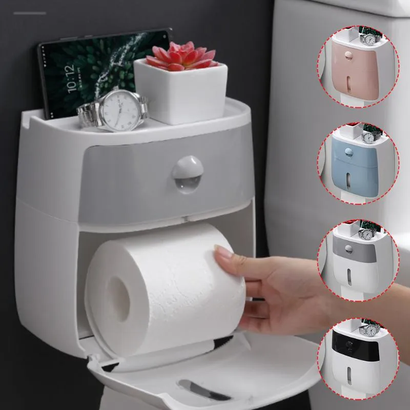 Tissue Boxes & Napkins Wall Mount Nail Free Paper Holder Box With Shelf Drawer Storage Organizer For Bathroom Toilet