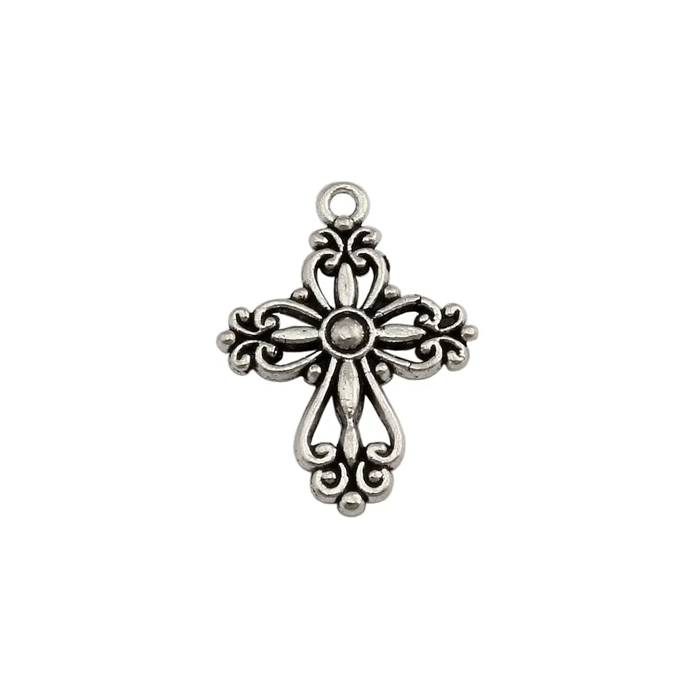 100 SZTUK Antique Silver Stop Religia Cross Charm Wisiorki Do Biżuterii Making Bransoletka Naszyjnik DIY Akcesoria 20.5x28mm A-677