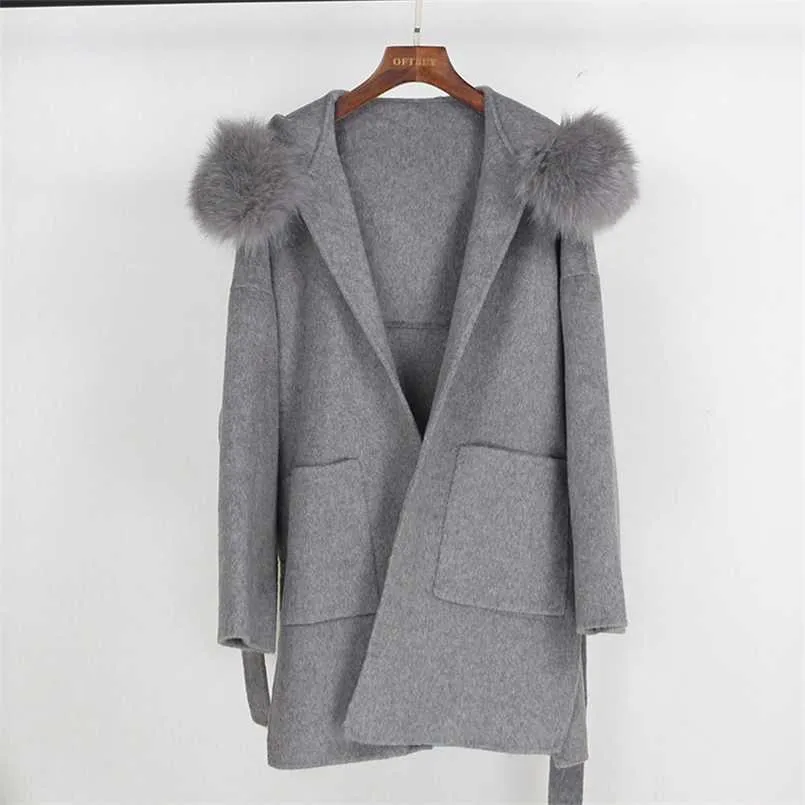 OFTBUY Gerçek Kürk Kış Ceket Kadınlar Gevşek Doğal Yaka Kaşmir Yün Karışımları Giyim Streetwear Boy 211018