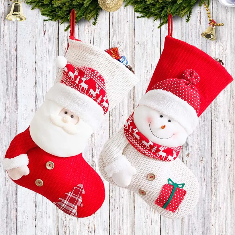 Christmas Tree Stockings Santa Claus Candy Gift Bag Old Man Snowman Red White Sock Xmas Party Hanging Decoration Supplies Free DHL HH21-697
