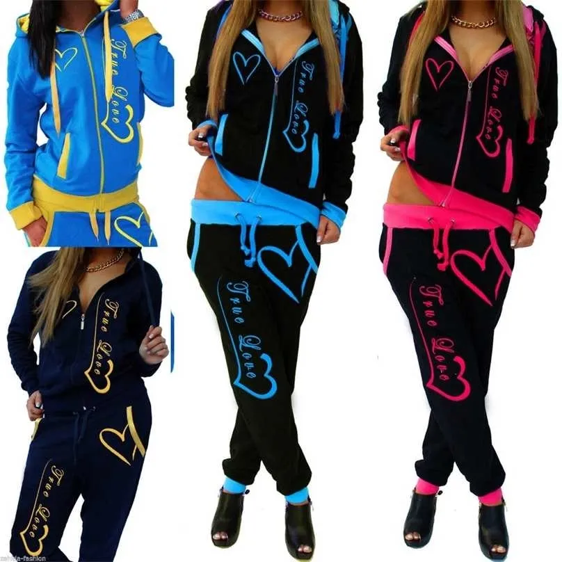 Zogaa kadın moda eşofman iki parçalı set casual spor kadın giyim için kış spor takım elbise 2 ter 211106