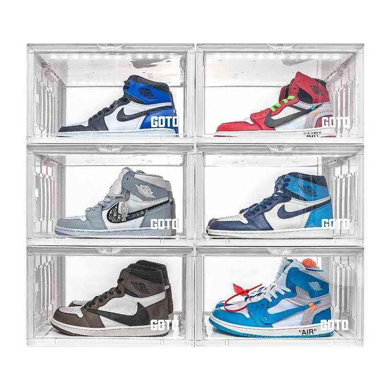 Goto Clear 5pcs Sound Control Led Shoe Boxes Sneaker Wall Plastic Crate Dust-proof Stackable Footwear Organizer Storage Showcase