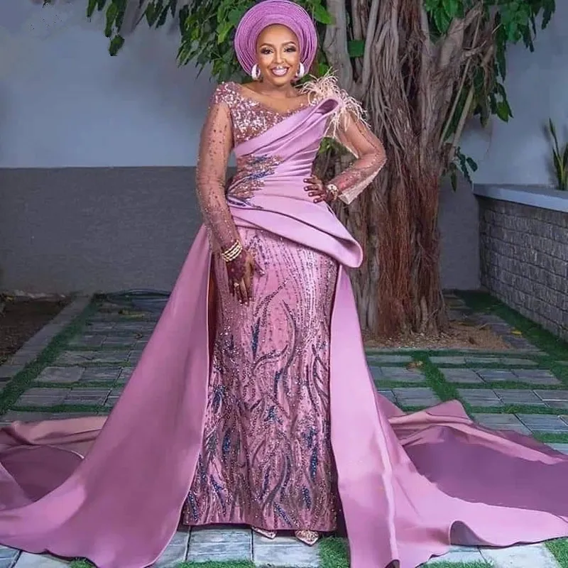 Prachtige lavendel ASO EBI Prom Jurken Mermaid Plus Size Beaded Afrikaanse avondjurken Nigeriaanse vrouwen Formele feestjurk Lang