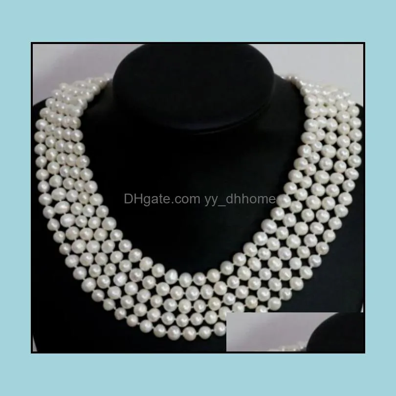 9-10mm White Natural Pearl Beaded Necklace 55inch Choker Women`s Gift Bridal Jewelry