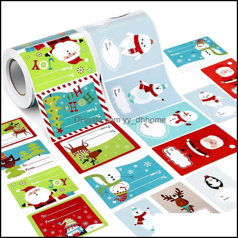 250pcs/roll Christmas Tags Self Adhesive Santa Stickers Snowmen Xmas Tree Decorative Labels Presents Decor XBJK2110