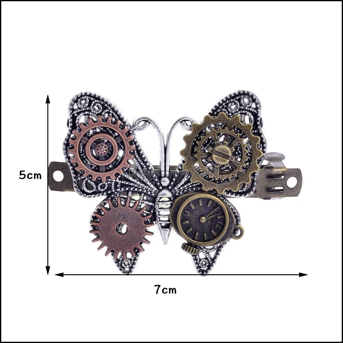 S874 Hot Fashion Jewelry Women`s Vintage Butterfly Barrette Steampunk Gear Alloy Butterfly Hairpin Hair Clip Bobby Pin Lady Barrette