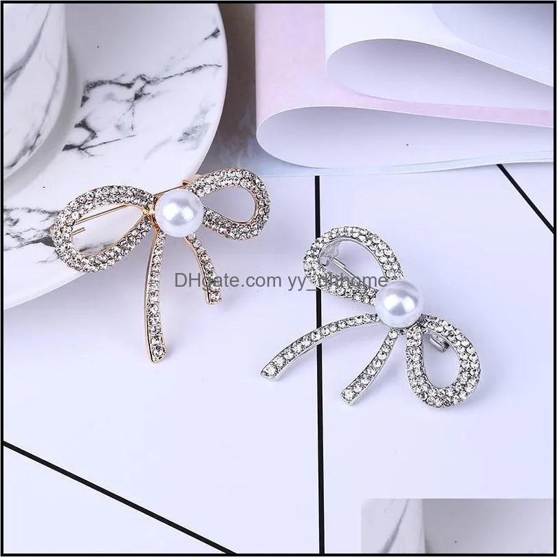 Pins, Brooches White Bow Brooch Rhinestone Flower For Women Large Bowknot Pin Fashion Jewelry Wedding Corsage Accessories