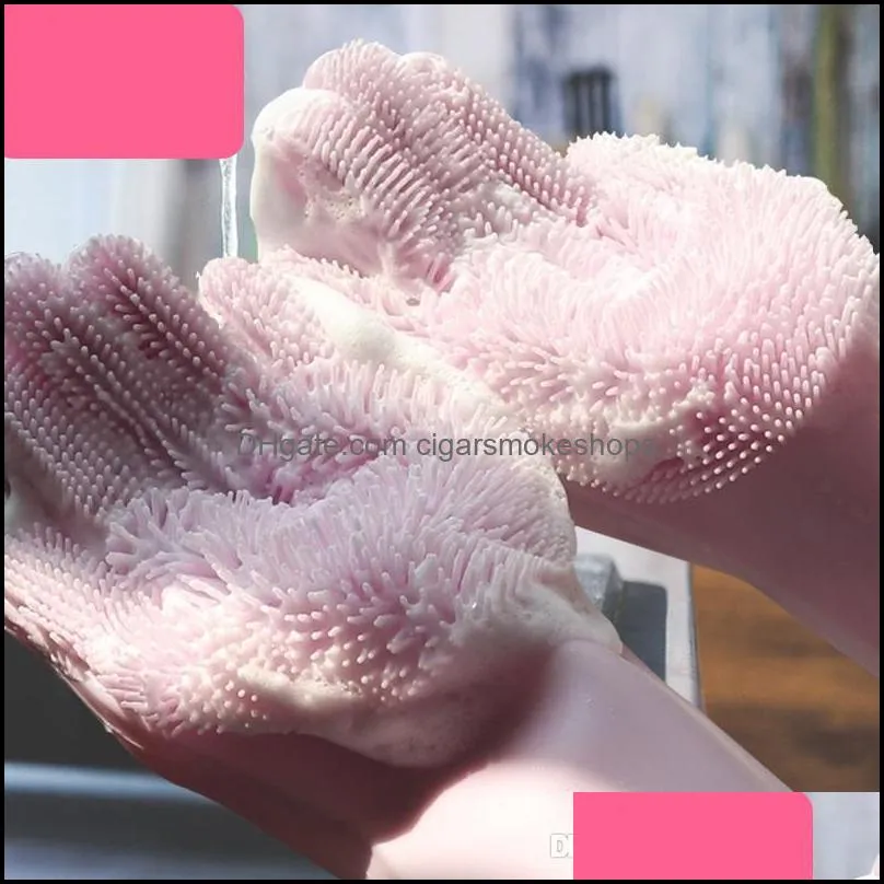 Magic Silicone Scrubber Rubber Cleaning Gloves Dusting Dish Washing Pet Care Grooming Hair Car Insulated Kitchen Helper c829