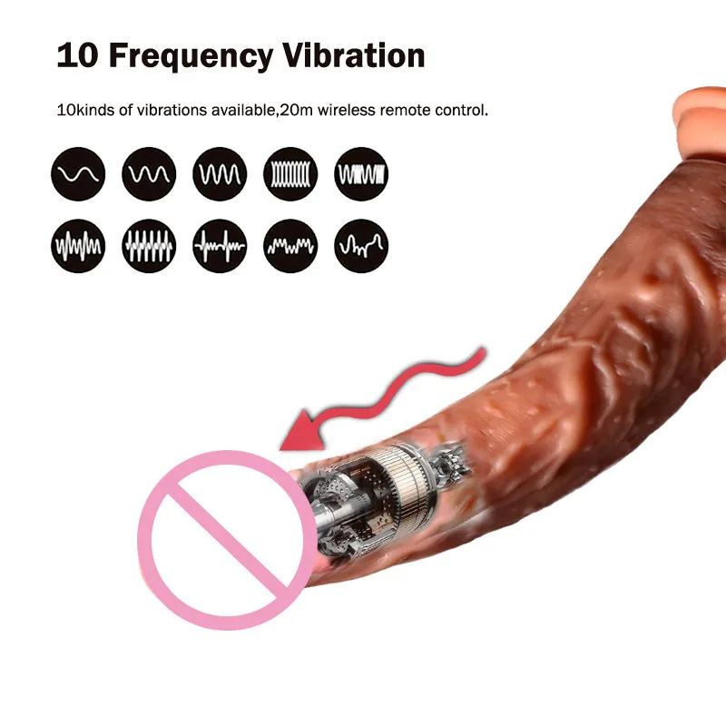 Wireless Remote Control Skin känns livliga dildos teleskopisk vibration stor penis med temperatur och sucker för kvinnor 210618218U