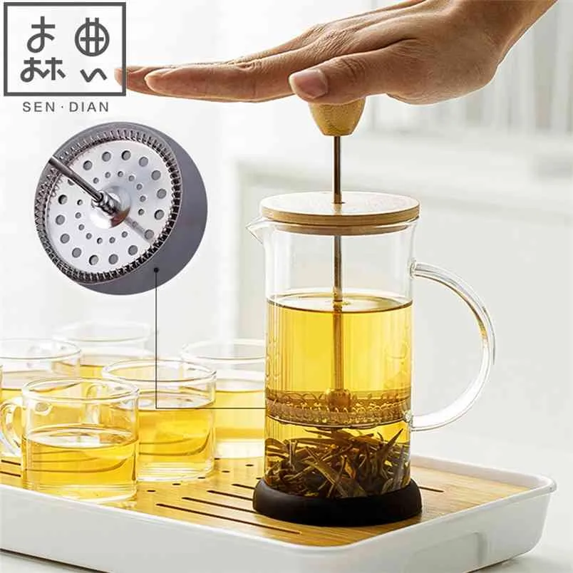 SENDIAN Portable Filter Press Pot High Temperature Resistant Glass Teapot Coffee Office Home Kitchen Accessories 210813