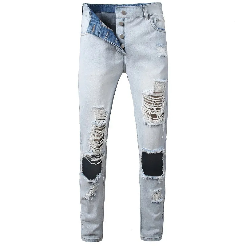 Compra La Última Moda Tendencia Hole Jeans Street Personalidad  Blanqueamiento Ablandamiento Hombres Quemaron Pantalones De Ropa Barato |  Entrega Rápida Y Calidad | Es.Dhgate