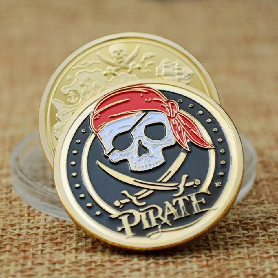 非磁性チャレンジバッジクラフトスカル海賊船ゴールドメッキ宝硬貨野生の収集可能なヴァレメダル