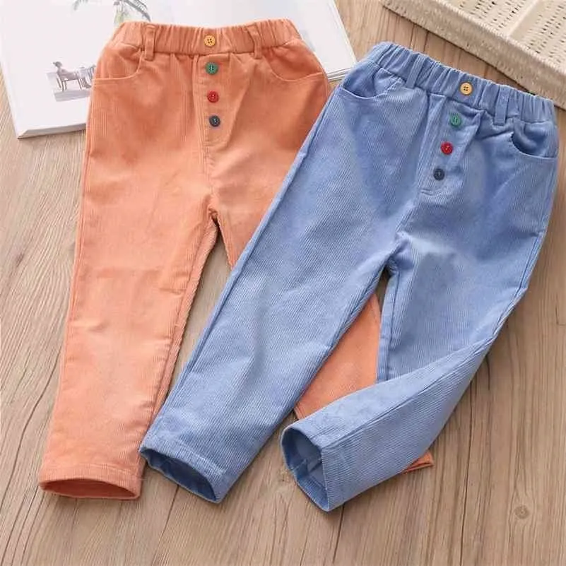 Baby Corduroy повседневные брюки весна осень детская одежда детская кнопка твердых цветных брюк для Girls2-5-8-10 лет 210701