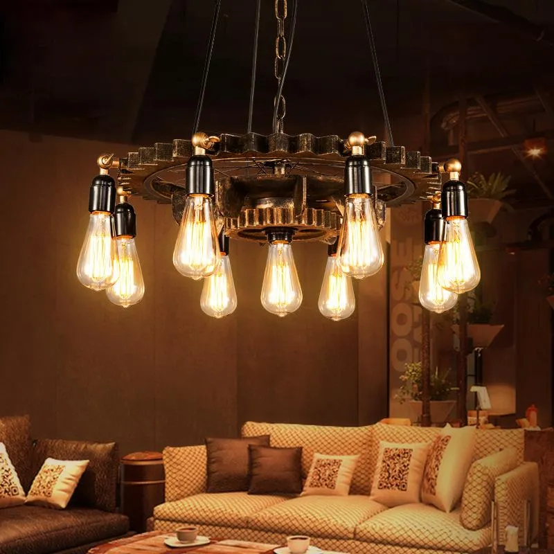 Pendellampor personlighet kreativ restaurang café bar ljus loft retro industriell stil smidesjärn växel klädbutik hängslampa
