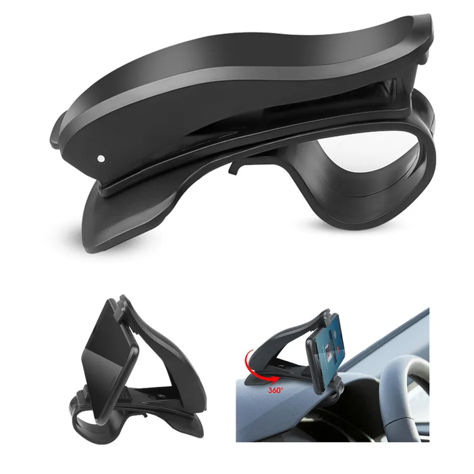Black 360 Rotatable Car clip Bracket Mount Dashboard View Navigation Creative For 3.5-6.5 inch smart phone Clamp Cars Phones Holder