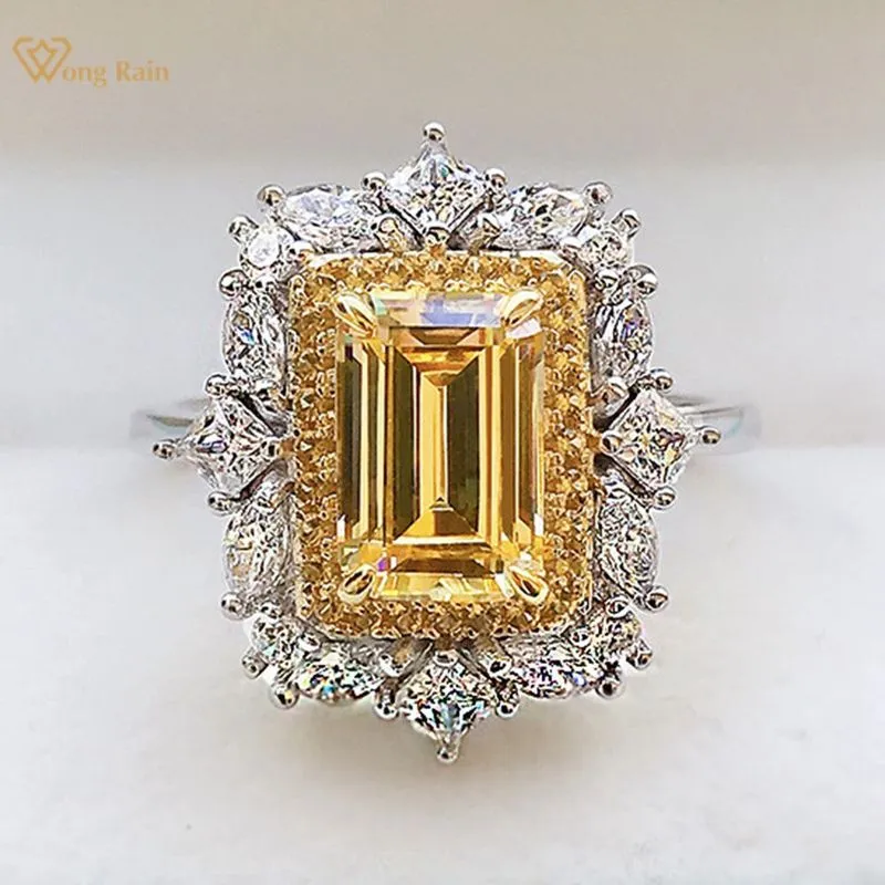 Wong Rain Luxury 925 Sterling Silver Emerald Cut Created Wedding Engagement Classic Women Rings Fine Jewelry Gift 220217