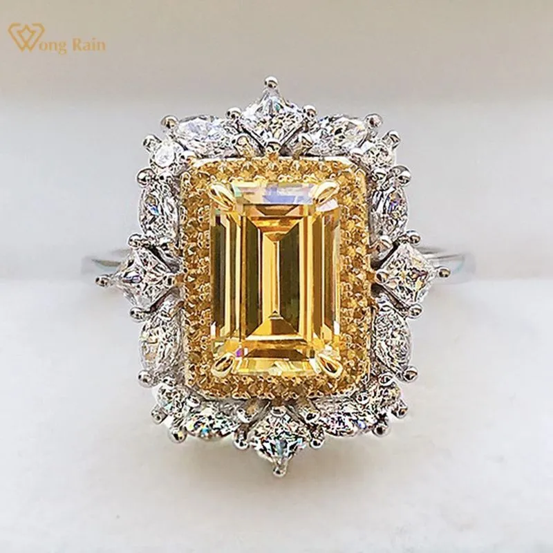 Wong Rain Luxury 925 Sterling Silver Emerald Cut Skapad Bröllop Förlovning Klassiska Dam Ringar Fina Smycken Present 220217