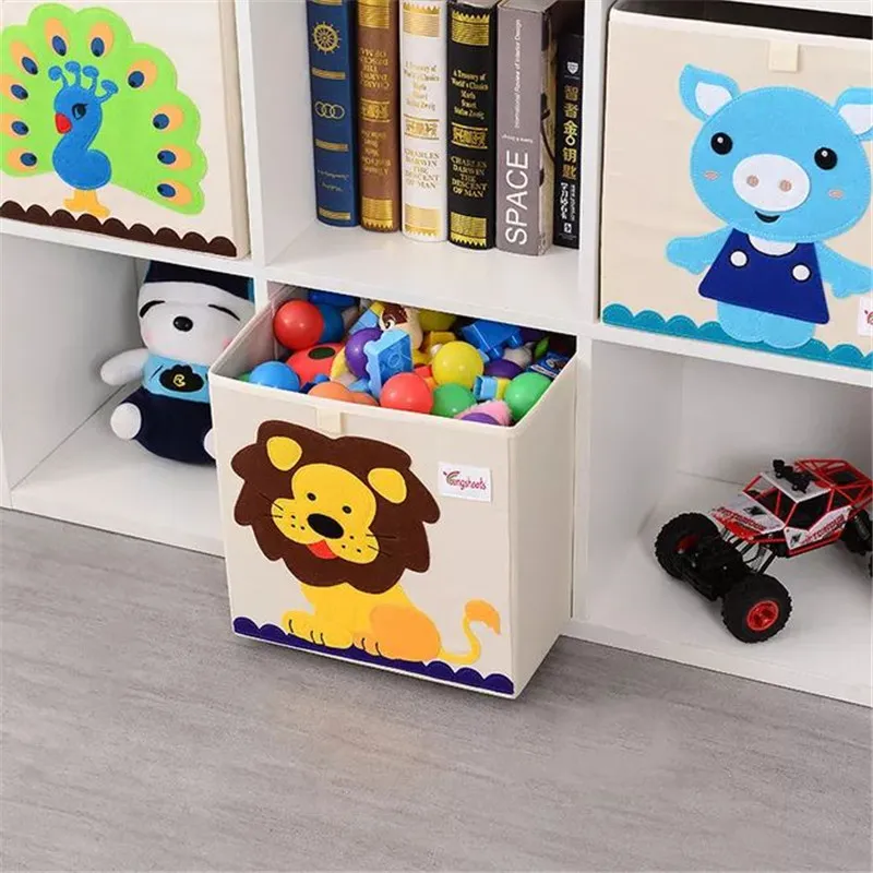 Cube Pliant Boîte De Rangement Mignon Dessin Animé Slideaw Panier Conteneur Feutre Tissu Tissu Pliable Portable Bacs Enfants Jouets Organisateurs 210309