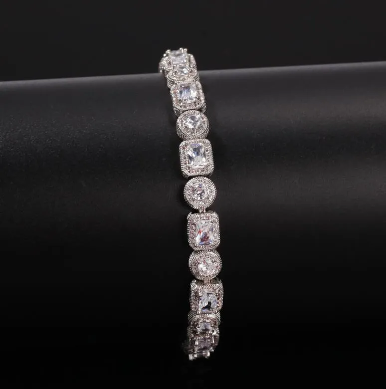 Tennis Bracelets Jewelry men Square Round Mixed Diamonds Bling Tenns Bracelet Gold 8Inch 8Mm Simulate Dimonds Bangles Braceles