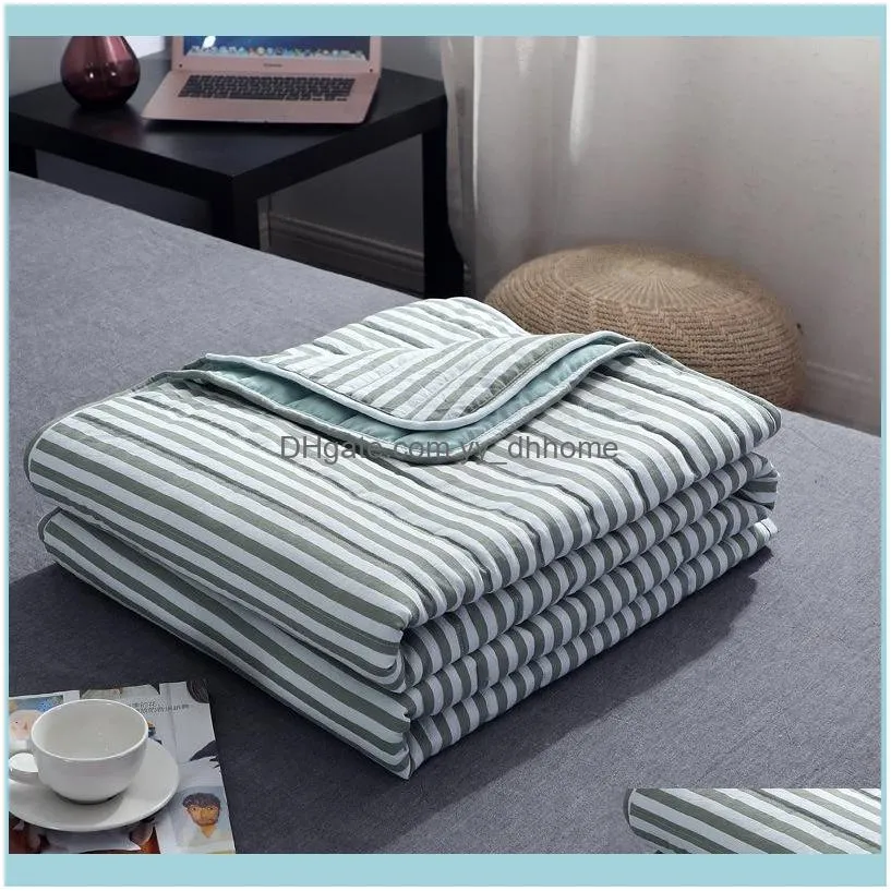 New Thin Stripe Plaid Summer Washed Cotton Air-conditioning Quilt Soft Breathable Blanket Comforter Bed Cover1