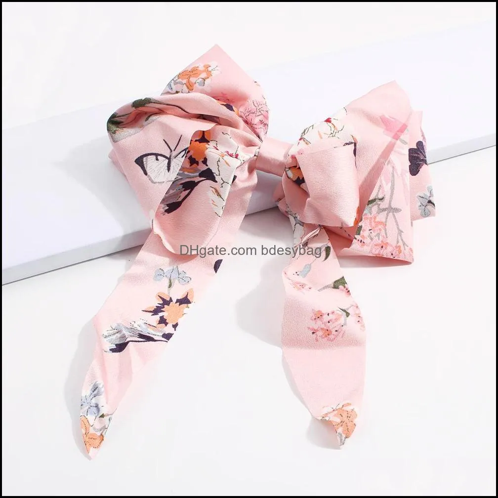 Flower Print Barrettes Hairpin For Women Bow Knotted Hair Clip Sweet Ponytail Clip Yarn Hair Ties Korea Fashion Hair Accessories
