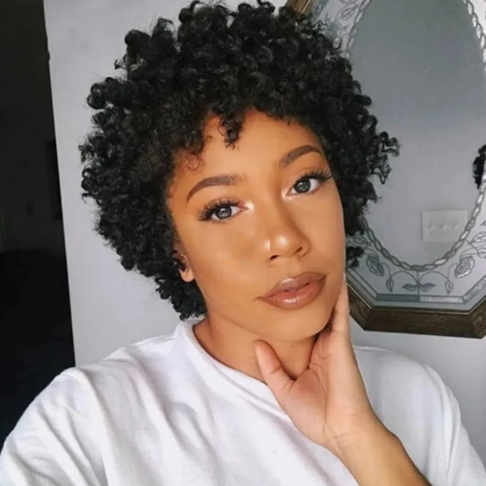 Perruques afro crépus bouclés pour les femmes noires cheveux humains brésiliens sans colle court sans perruque de dentelle