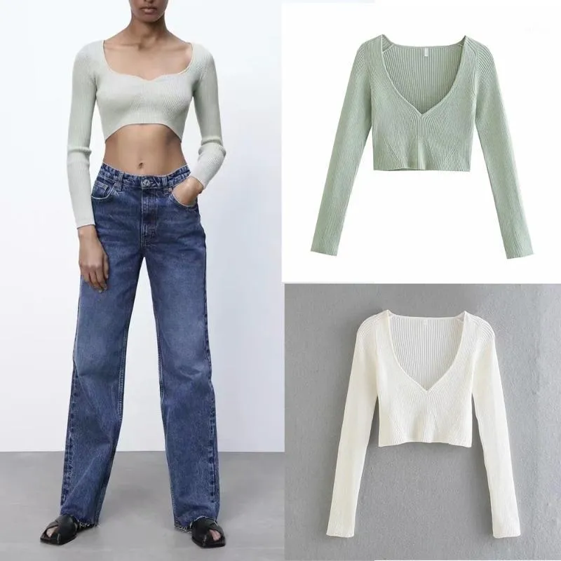 Dames Sweater Sweater Brandy Vrouwen 2021 Herfst Winter Kleding Mode V-hals Lange Mouw Knit Crop Top Casual Pullovers