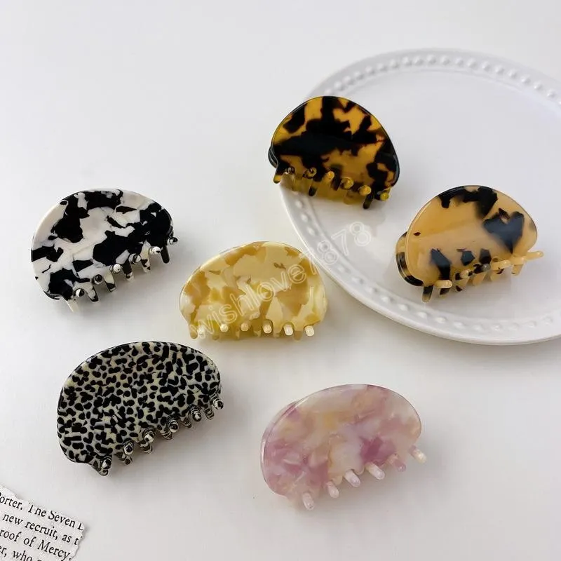 Length 5 CM Leopard Print Semi-circle Shape Hair Clamps European Women Acetic Acid Pattern Scrunchies Claw Clips Female Head Wear Plaid Ponytail Shower Hairpins