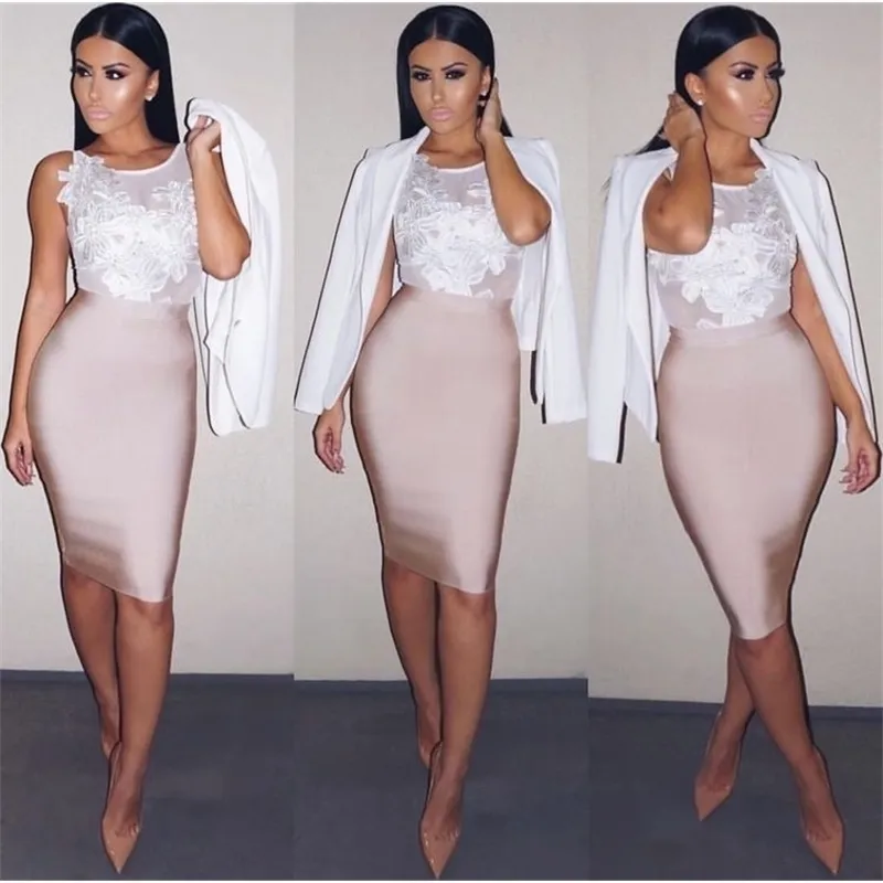 Gold Red Foil Color Women Sexy Halter V-Neck Bodycon Tops Bandage Pencil Skirts Set Nightclub Party Celebrate Women's Set