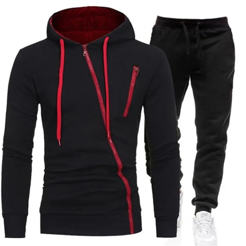 Outono masculino tracksuits 2 peças hoodie + calças esportes terno camisola zíper roupas esportivas tamanho M-4Xl 220215