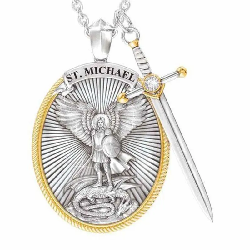 Pendant Necklaces 1pc Shield Long Chain Drive Away Bad Luck Round And Sword Necklace Jewelry