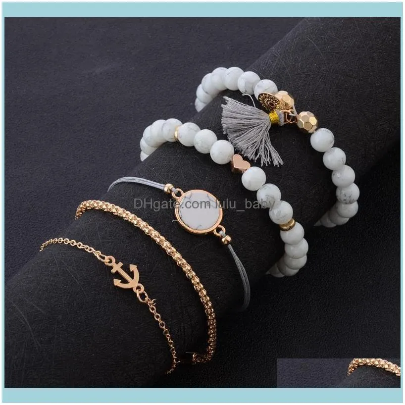 Beaded, Strands Simple Bracelet Ship Anchor Love-Shaped Tassel Tandem European And American Fashion Sweet Women Sets Of Five