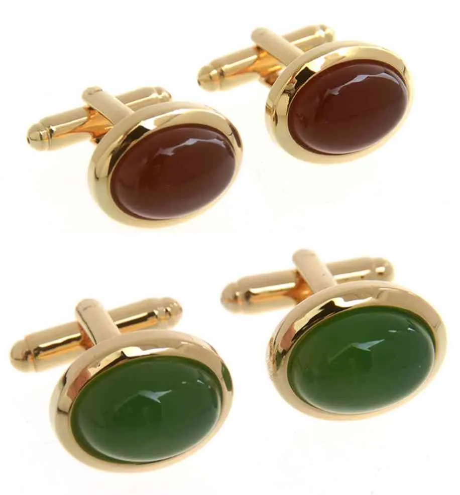 10pairs / lote Vintage Big Red / Green Cat's Eye Cuff Links Retro Oval Oval Jóia Pedra Abotoamento Jóias Homens Acessório