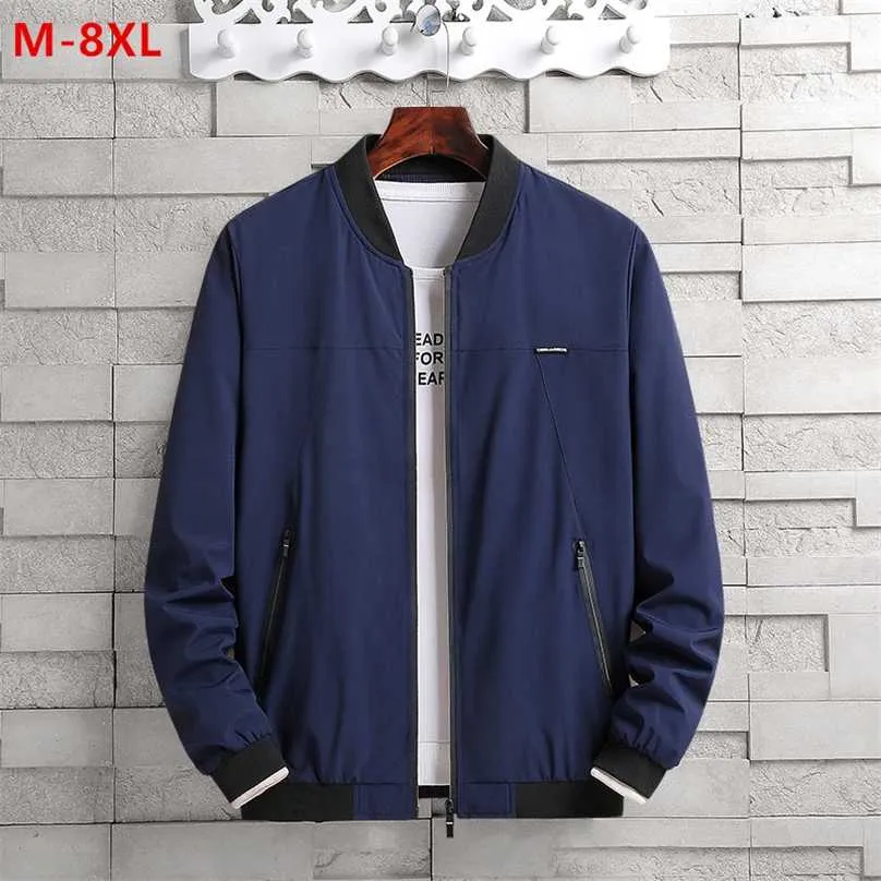 Bomber Jacket Men Plus Size 5XL 6XL 7XL 8XL Windbreaker Jaket Black Male Red Loose Baseball Collar Korean Autumn Clothes Coats 211217