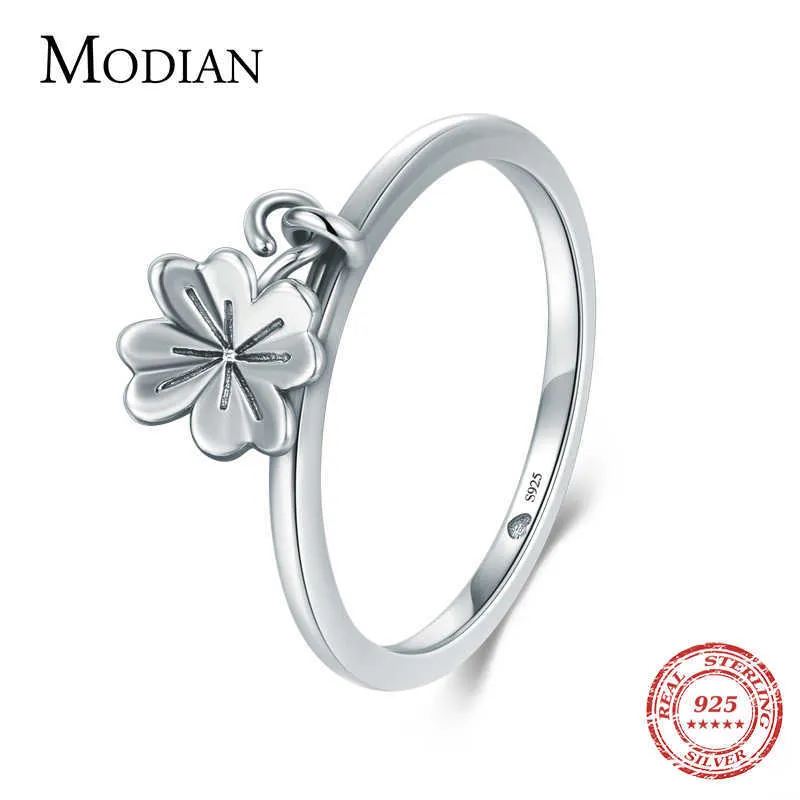 Minimalista Charm Flower Clover Swing Fashion Ring Real 925 Sterling Silver Squisiti anelli vintage per le donne Fine Jewelry 210707