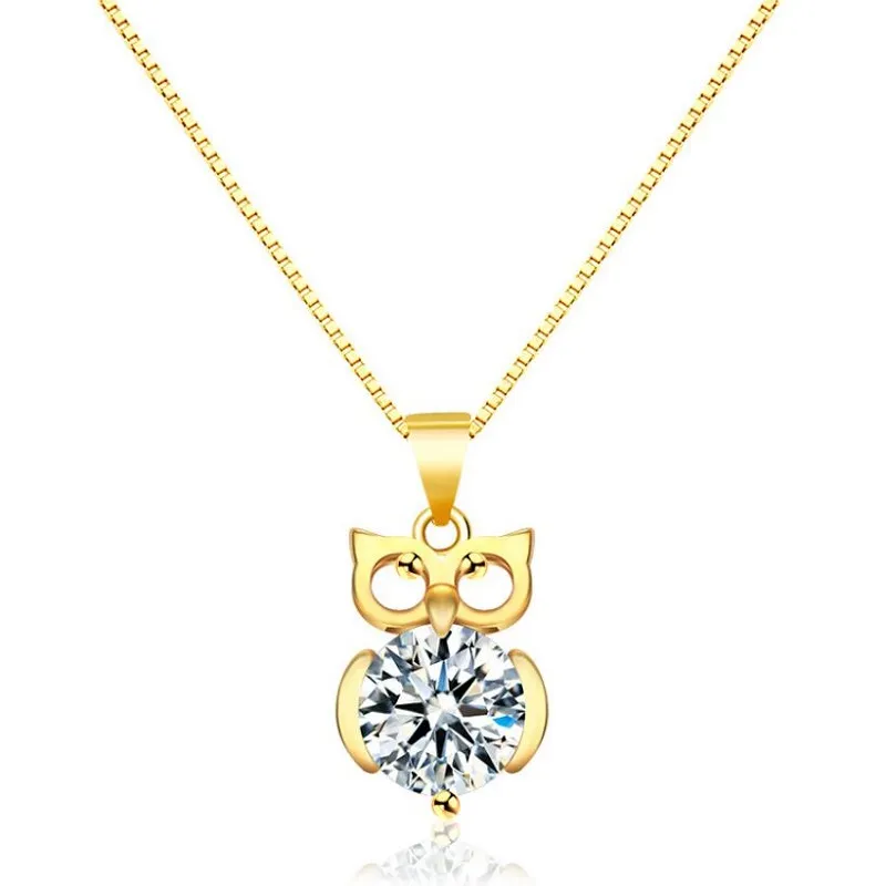 Collana con ciondolo a forma di gufo Collane animali con zirconi cubici placcati in oro 18 carati per gioielli di moda per ragazze da donna