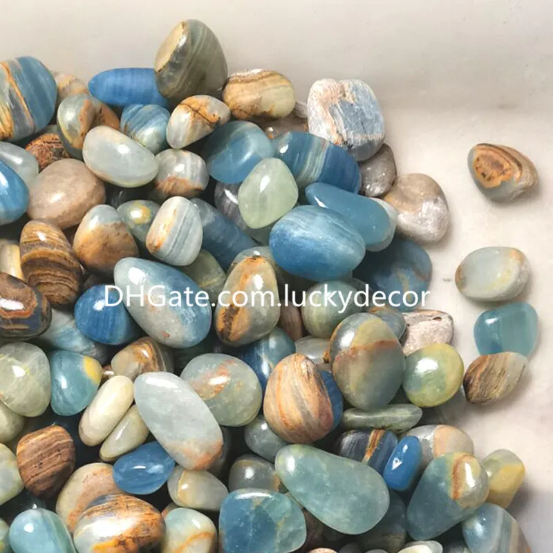 Blå Onyx Lemurian Aquatine Calcite Natural Crystal Quartz Stones Crafts 15-30mm Freeform Tumbled ädelstenar Krossade stenar Healing Heminredning Grus Feng Shui
