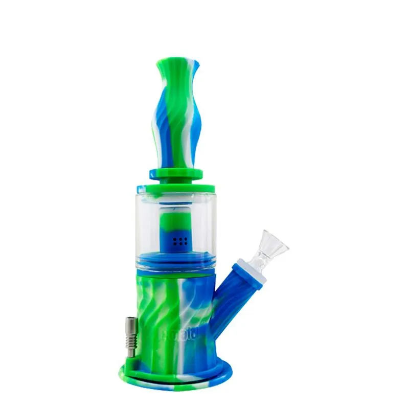 2021 Waxmaid Bongs en verre Nouveau Multi Fonction 4 en 1 Tuyau d'eau Silicone Dab Rig Plate-forme pétrolière Livré avec bol en verre