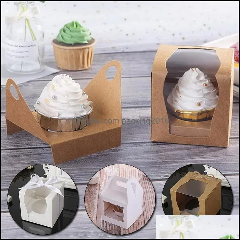 Event Festive Party levererar Home Garden1pcs Muffin Cupcake Baking Packaging Portable Western Cake Cheese Box Mousse White Brown Square Gi