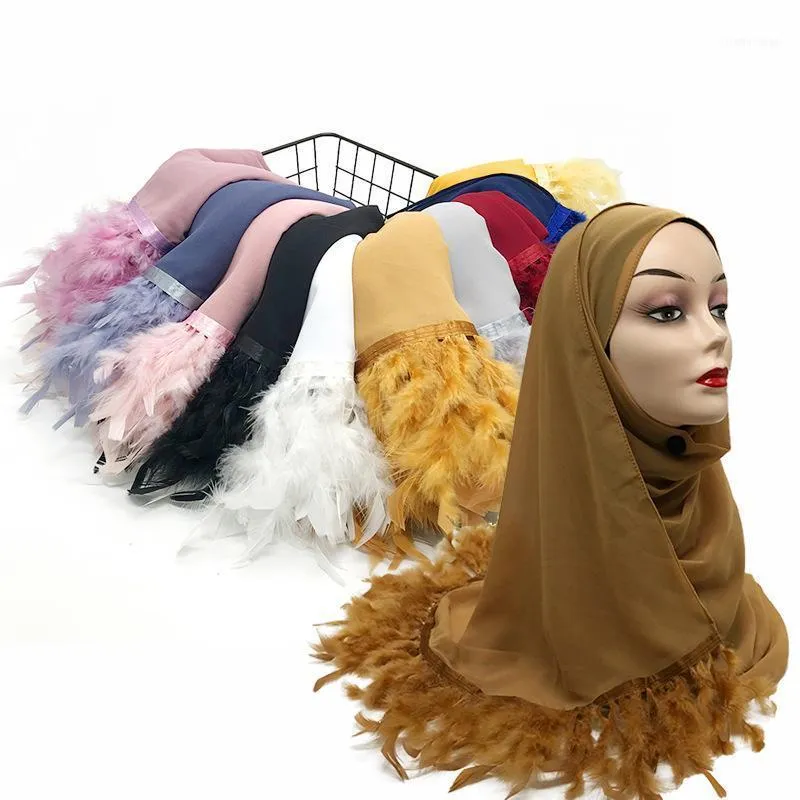 Etnisk Kläder Fashion Feather Chiffon Headscarf Sjalar Lady Muslim Hijabs Scarf För Kvinnor Islamic Head Turkish Hijab Turban1