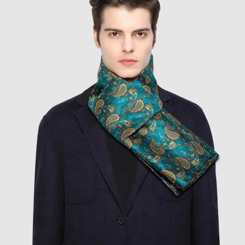 Scarves Winter Designer 160cm Long Men Teal Paisley Silk Scarf Male Brand Shawl Wrap Face Grade A Adult Barry.Wang