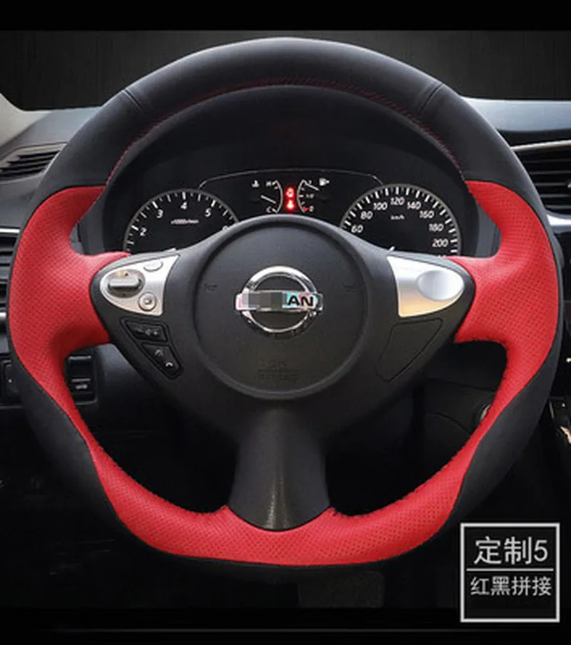 Nissan Yeni Bluebird Sylphy DIY özel deri el-dikili araba direksiyon simidi kapağı