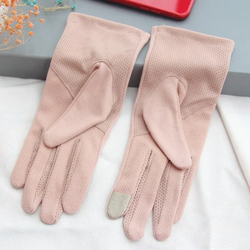 Sun protection gloves for women in summer pure cotton touch screen thin breathable anti slip short riding gloves spring and autumn days