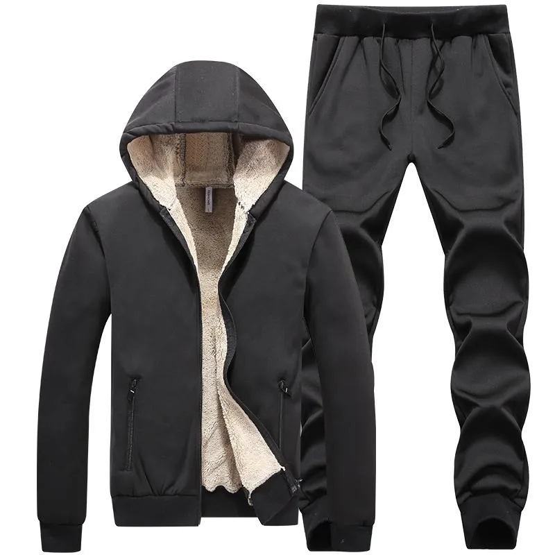 DHgate.com:Winter Fleece Tracksuit Mens Sportswear Set - Thick \u0026 Warm  2-Piece Hooded Jacket + Pants:Apparel