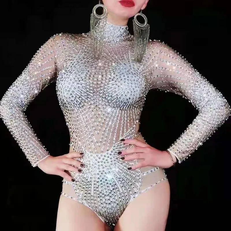 Nosić scenę Damskie Dżetów Stretch Bodysuit Nightclub Bar Pokaż świętuj strój Dance Duszy Performance Costume