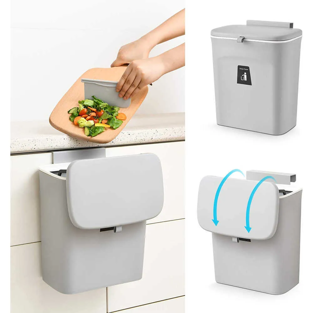 Cubo De Basura Colgante De 9L Para Puerta De Armario De Cocina Con Tapa,  Cubo De