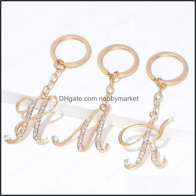 A-Z Initial Keychains Keyrings For Women Men Crystal Couple Alphabet Cute Key Rings Chains Bag Charm Gift Accessories Key Holder