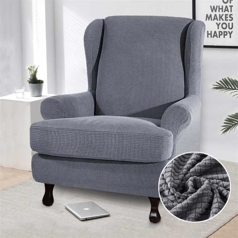 Sloping Arm Wing Back Chair Cover Elastic Armchair Wingback Chair Wing Back Chair Cover Stretch Protector SlipCover Protector 211102