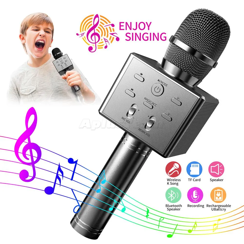 K8 Sem Fio Bluetooth Karaoke Microfone Alumínio Liga Multifuncional Multifunção 3 Alto-falantes Louder Audio Telefone celular Cantando com caixa de varejo